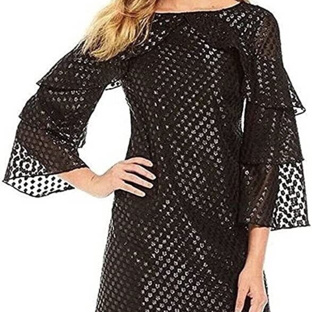 IMNYC Isaac Mizrahi Bateau Neck 3/4 Sleeve Ruffle Tier Dress Black Size M